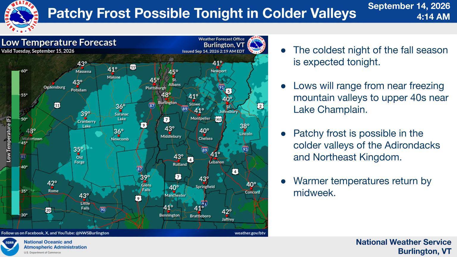 The coldest night of the fall season is expected tonight.